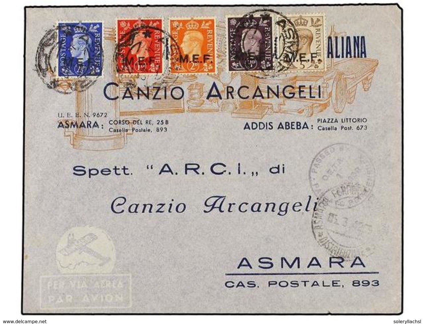 ERITREA. Sa.1/5. 1942 (4-III). ASMARA Correo Interior. Serie Completa En Carta, Llegada En El Anverso. - Altri & Non Classificati