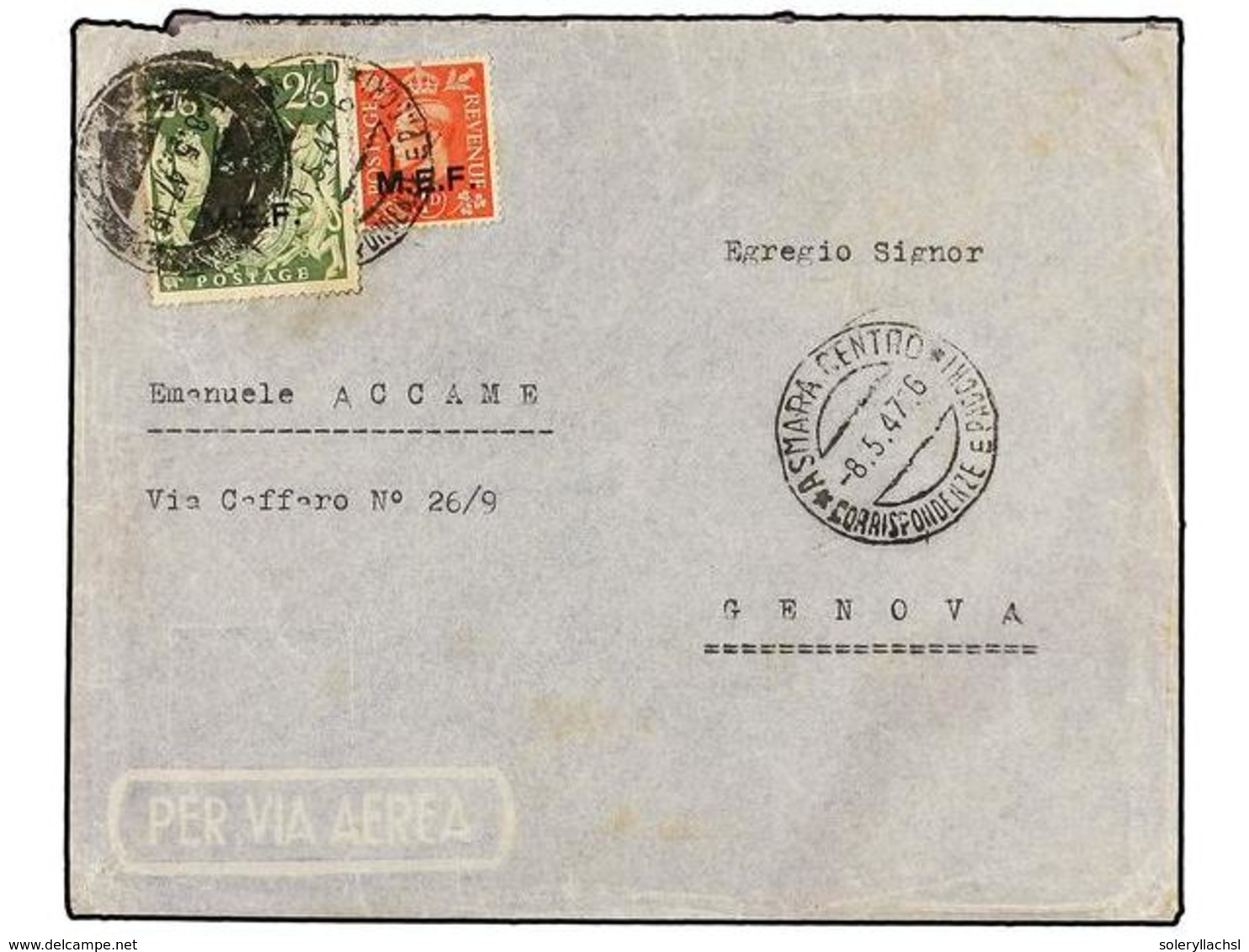 ERITREA. Sa.6, 14. 1947 (8-V). DECAMERE A ITALIA. 1 D. Rojo Y 2/6 Sh. Verde, Mat. En Negativo De DECAMERE? Y Fechador De - Altri & Non Classificati