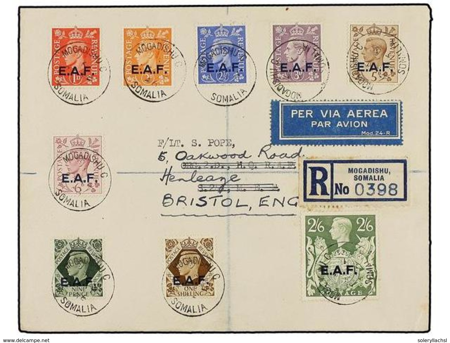 SOMALIA. Sa.1/9. 1946 (25-II). MOGADICCIO A INGLATERRA. Serie Completa En Carta, Sin Llegada. - Andere & Zonder Classificatie