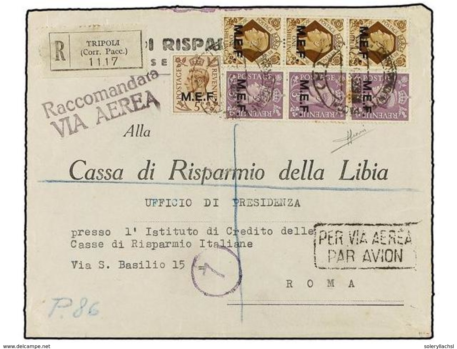 TRIPOLITANIA. Sa.9 (3), 10, 13 (3). 1945 (12-III). TRIPOLI A ROMA. 3 D. Lila (3), 5 D. Y 10 H. (3). Precioso Franqueo, A - Other & Unclassified