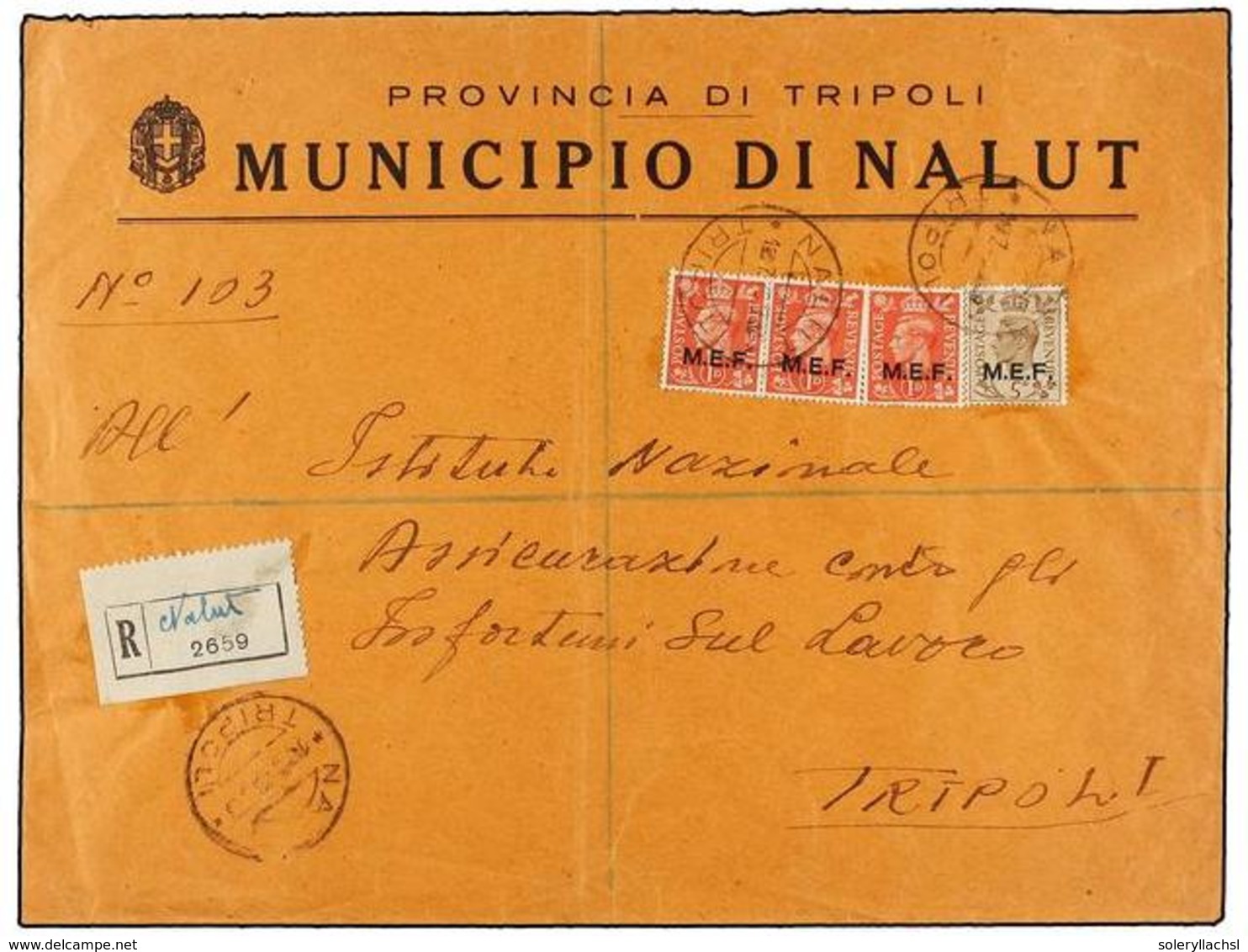 TRIPOLITANIA. Sa.6 (3), 10. 1948 (12-VII). NALUT A TRIPOLI. 1 D. Rojo (3) Y 5 D. Castaño, Mat. NALUT/TRIPOLI. RARO. Al D - Sonstige & Ohne Zuordnung