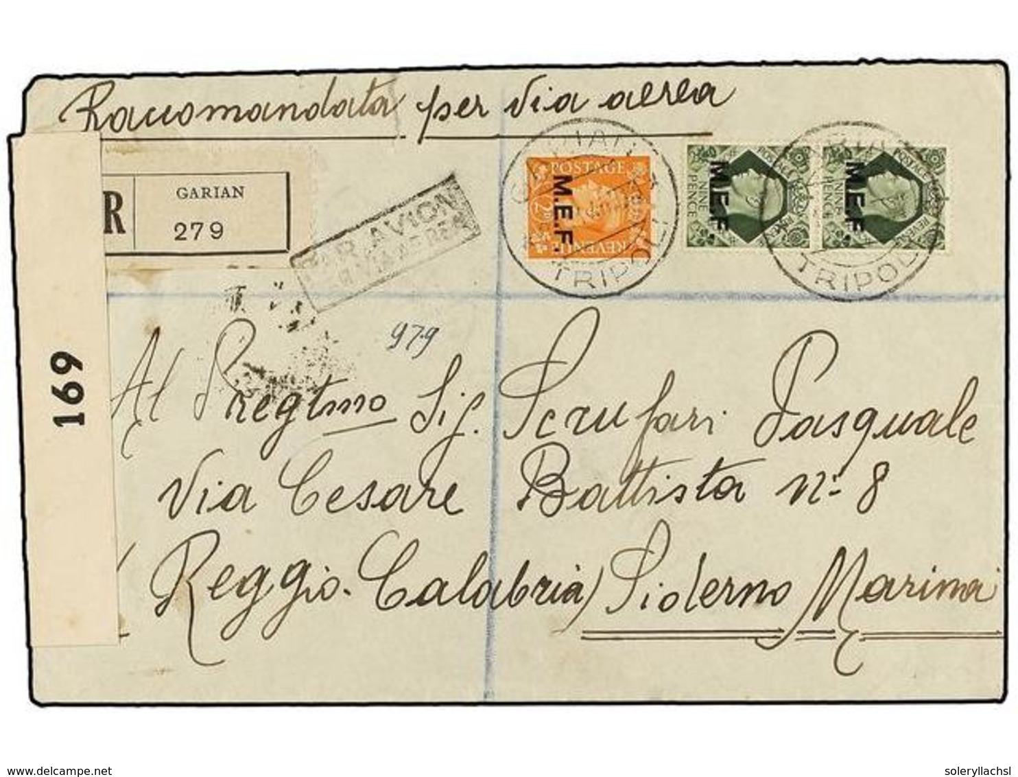 TRIPOLITANIA. Sa.7, 12 (2). 1948 (20-XI). GARIAN A ITALIA. 2 D. Y 9 D. (2), Mat. GARIAN/TRIPOLI, Al Dorso Llegada. RARA. - Sonstige & Ohne Zuordnung