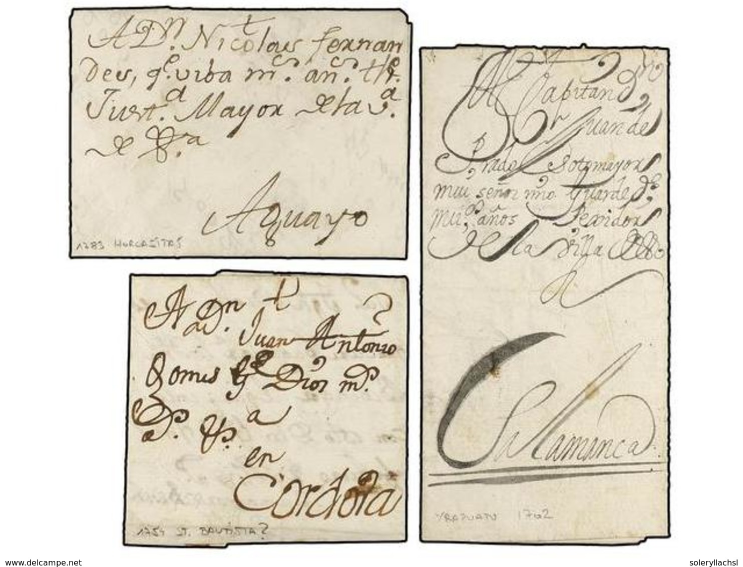 MEXICO. Tres Cartas Completas Circuladas Privadamente 1759 ST. BAUTISTA? A CORDOVA Y 1783 HORCASITAS A AGUAYO. 1702 YRAP - Altri & Non Classificati