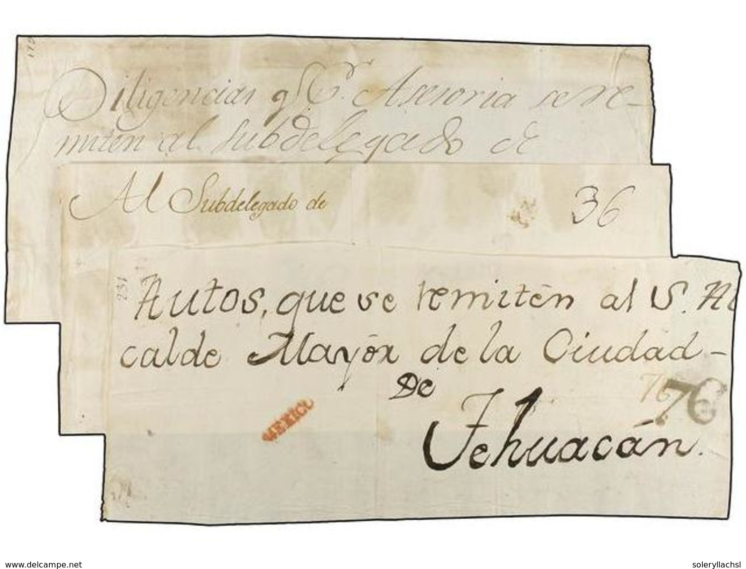 MEXICO. (1800-1820 CA.). TRES PLICAS JUDICIALES Con Marcas Lineales De MÉXICO Diferentes Y Altos Porteos De 36, 62 Y 76  - Sonstige & Ohne Zuordnung