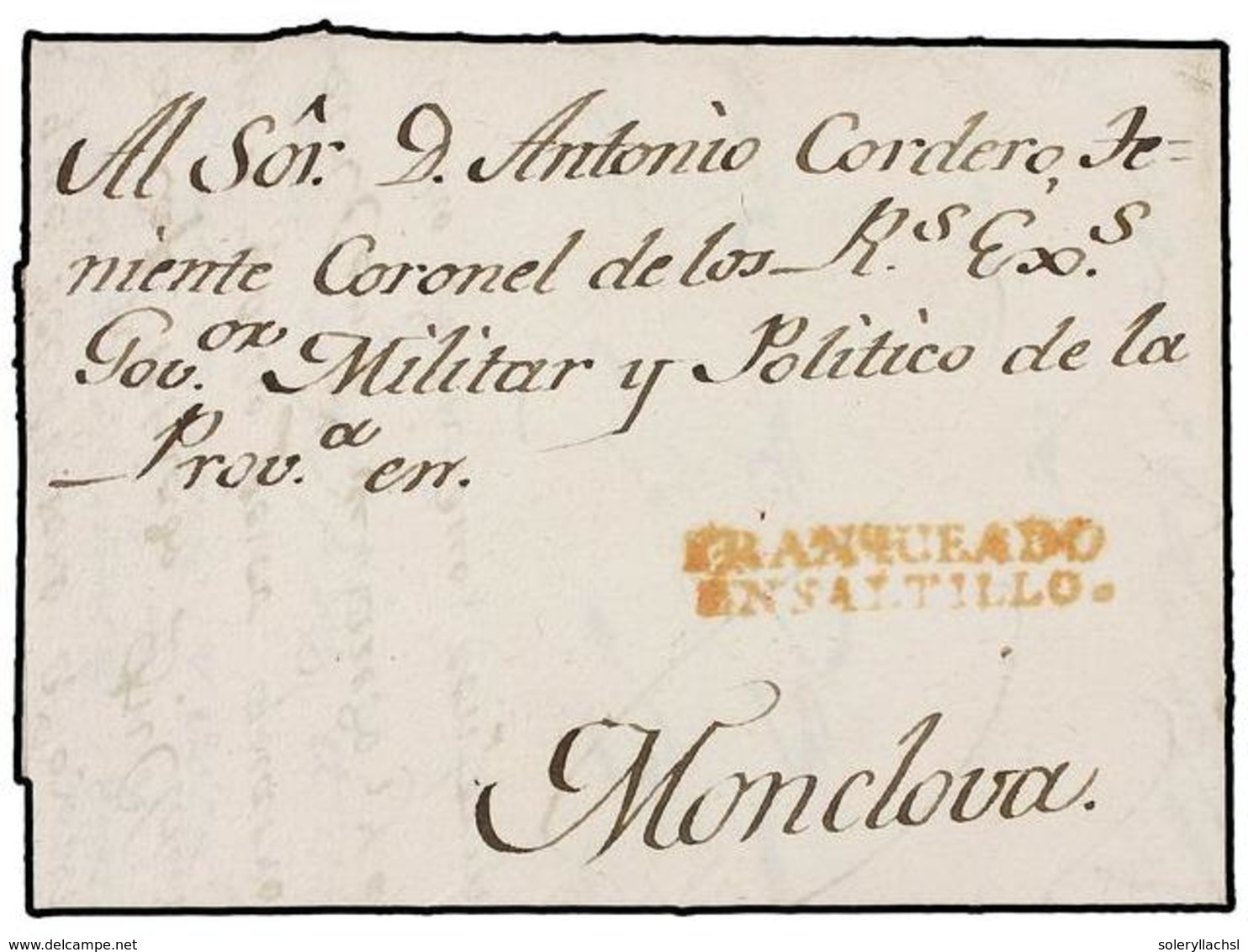 MEXICO. 1801. SALTILLO A MONCLOVA. Marca FRANQUEADO/EN SALTILLO En Rojo. MAGNÍFICA Y MUY RARA. - Otros & Sin Clasificación