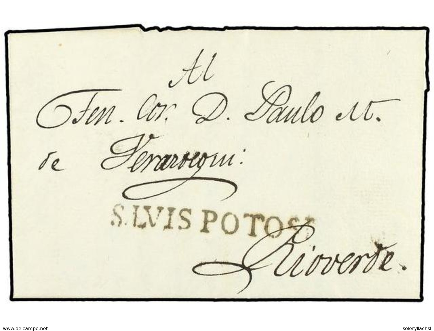 MEXICO. 1821 (15-Abril). S. LUIS POTOSI A VERACRUZ. Marca S. LUIS POTOSI (nº 5) En Negro. MAGNÍFICA Y RARA. - Altri & Non Classificati