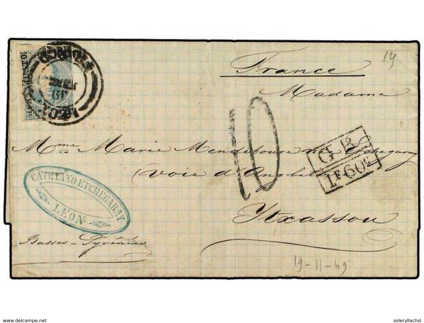 MEXICO. 1870. Letter Sheet To FRANCE With Impf Guanajuato 25 C.  (6-68) Tied By LEON Cds, Sent Via London With GB/1F 60c - Altri & Non Classificati