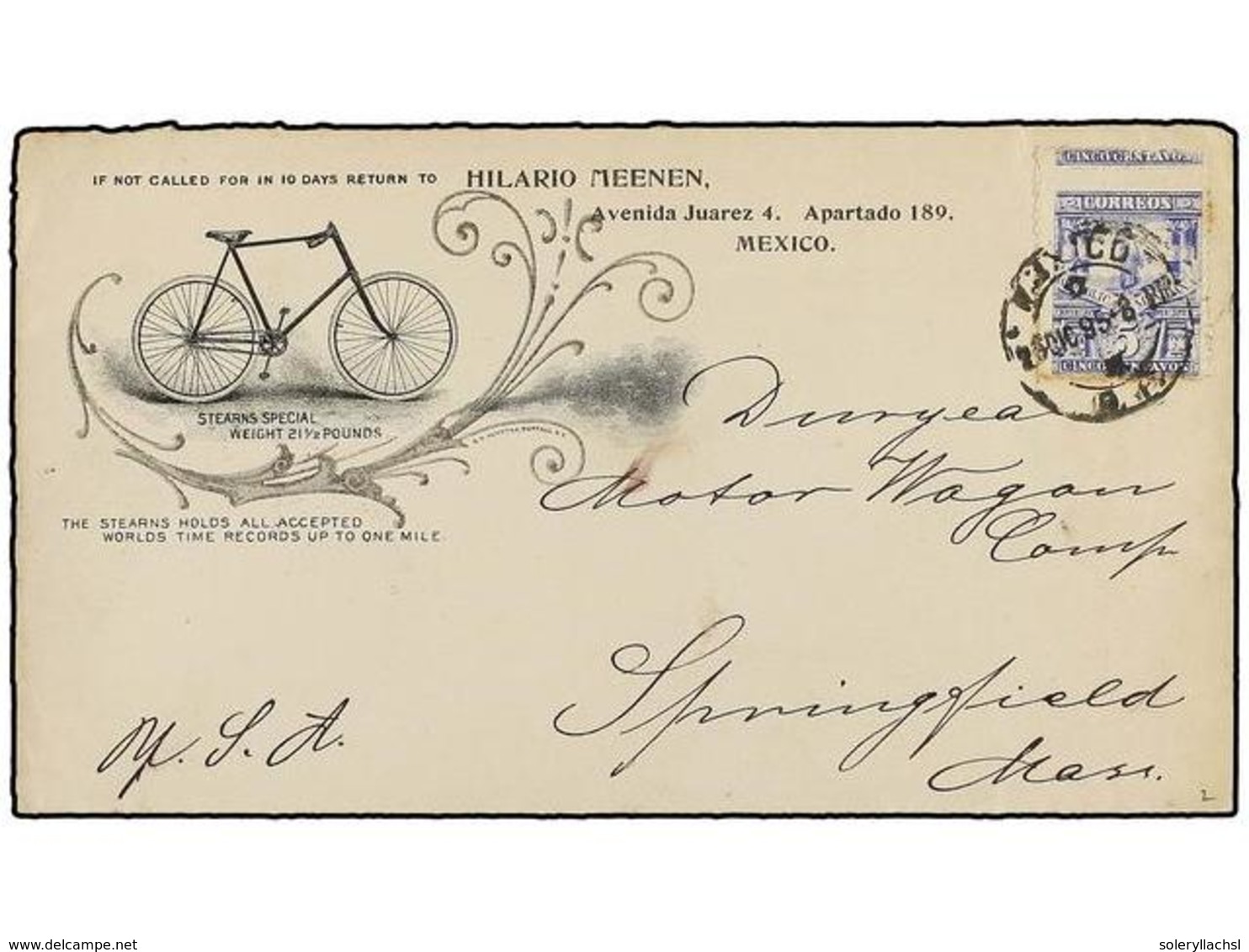 MEXICO. Sc.247. 1895. MÉXICO A U.S.A. Sobre Ilustrado Con Publicidad De Bicicletas Franqueado Con Sello De 5 Ctvos. Azul - Otros & Sin Clasificación