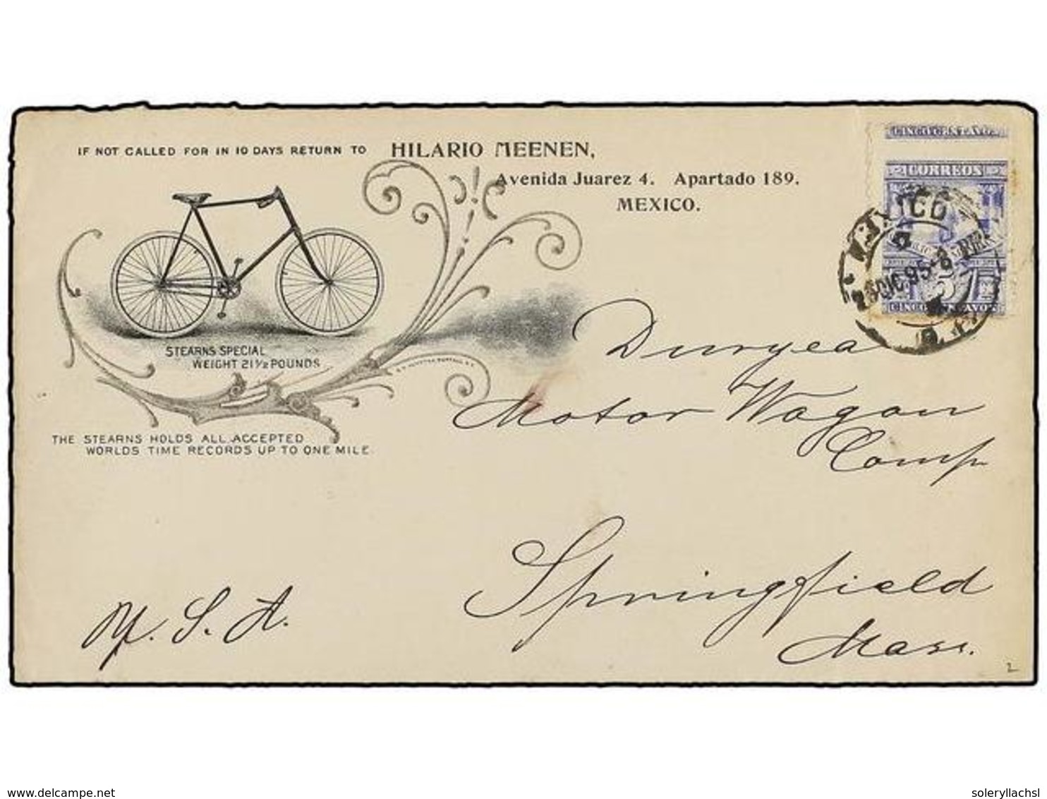 MEXICO. Sc.247. 1895. MÉXICO A U.S.A. Sobre Ilustrado Con Publicidad De Bicicletas Franqueado Con Sello De 5 Ctvos. Azul - Sonstige & Ohne Zuordnung