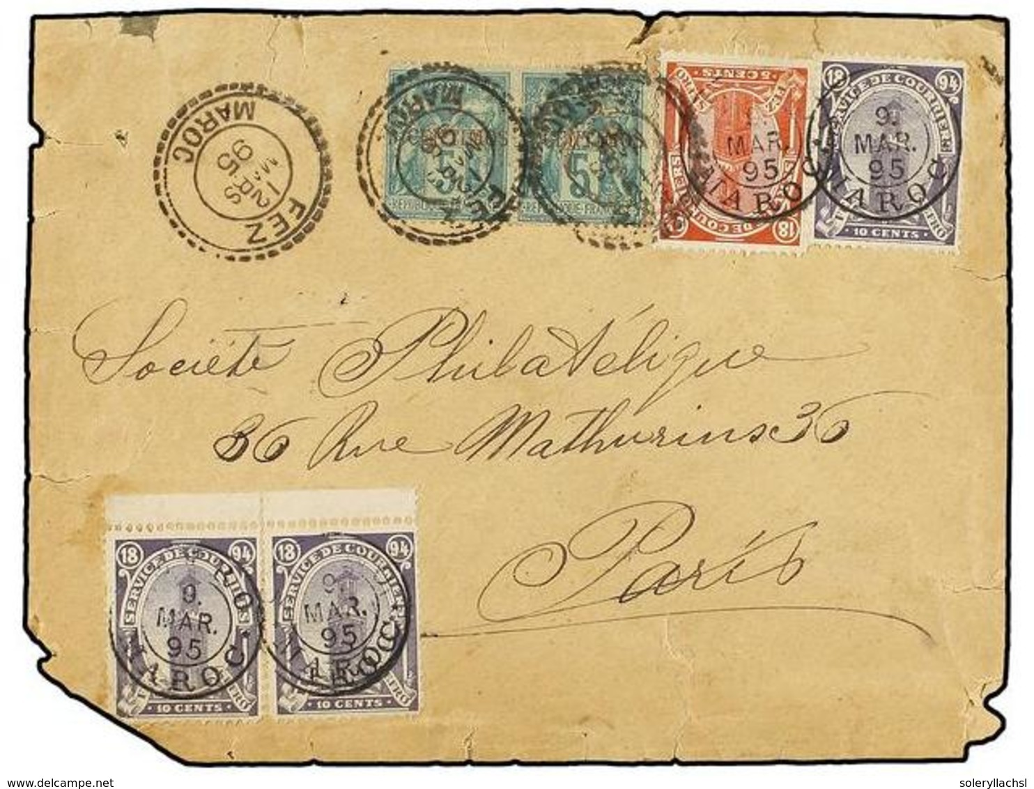 MARRUECOS: CORREO LOCAL. Yv.32, 33. 1895. SEFRO A PARÍS. Circulada Con Sellos Locales De 5 Cts. Carmín Y 10 Cts. Lila (2 - Sonstige & Ohne Zuordnung