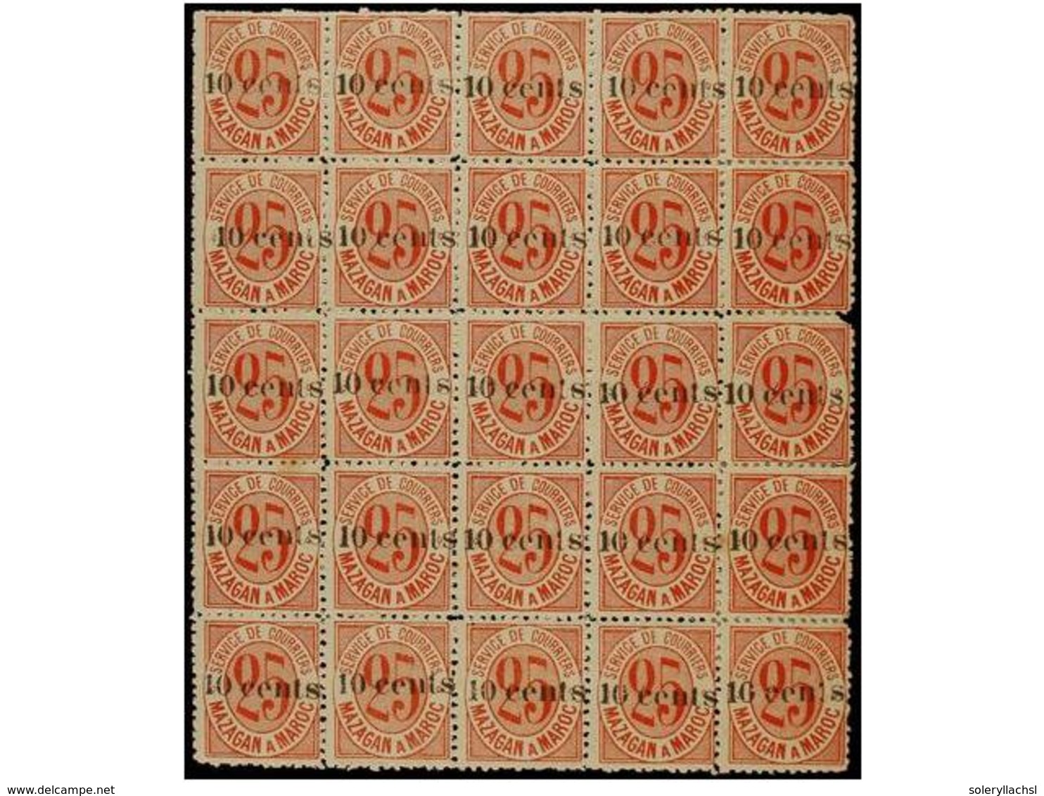 **/* MARRUECOS: CORREO LOCAL. Yv.45 (25). 10 Cents. S. 25 Cts. Rojo. Bloque De 25 Sellos. Algún Pequeño Defecto. RARO. C - Sonstige & Ohne Zuordnung