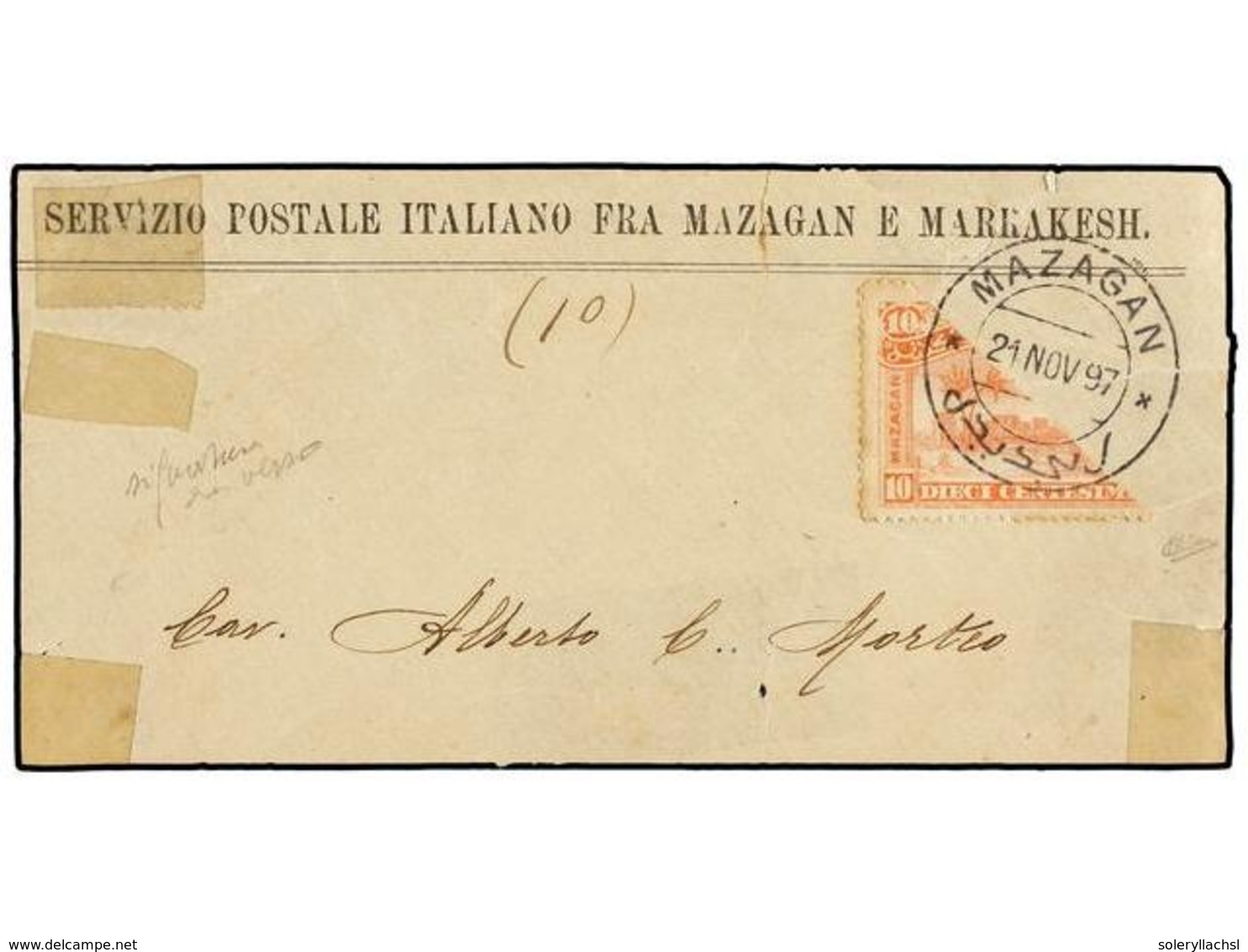 MARRUECOS: CORREO LOCAL. Yv.54. 1897. Gran Fragmento De Carta Con Sello Bisectado De 10 Cts. Rosa, Mat. De MAZAGAN. RARO - Altri & Non Classificati