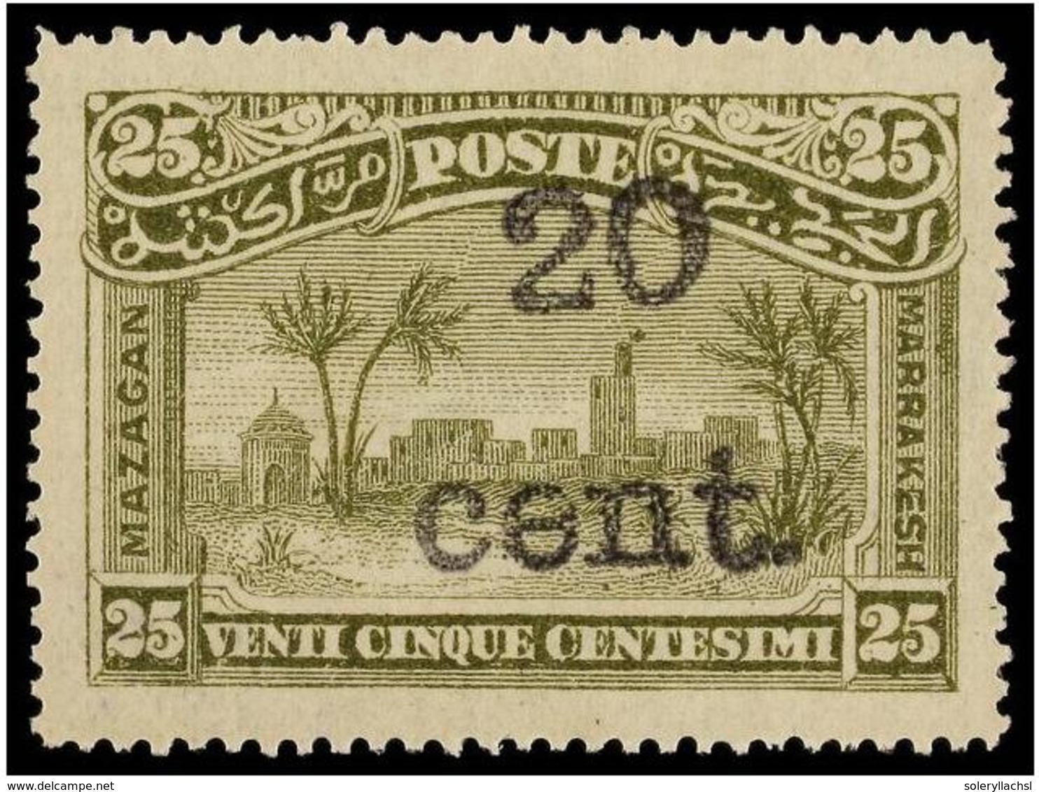 * MARRUECOS: CORREO LOCAL. Yv.59b, 61c. 8 S. 10 Cts. Rojo Y 20 Cts. S. 25 Cents. Verde Habilitación En Negro. Muy Bonito - Andere & Zonder Classificatie