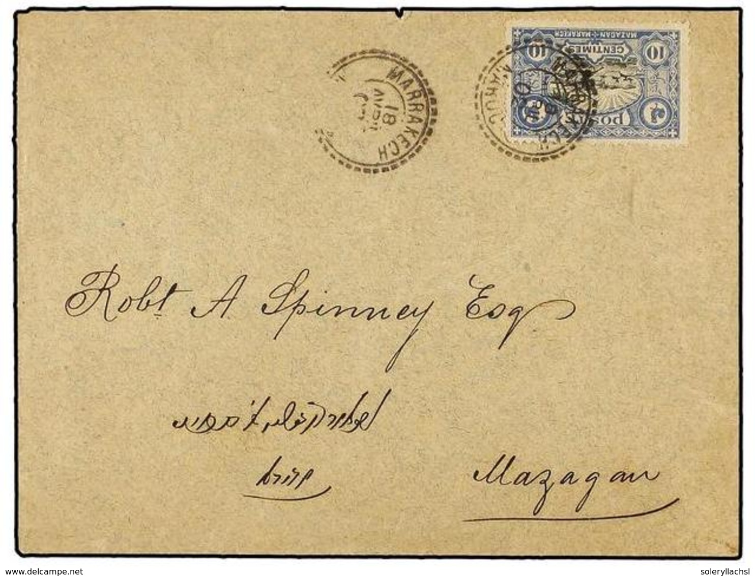 MARRUECOS: CORREO LOCAL. Yv.63. 1902. MARRAKECH A MAZAGÁN. Sobre Circulado Con Sello Local De 10 Cts. Azul Y Negro. - Sonstige & Ohne Zuordnung