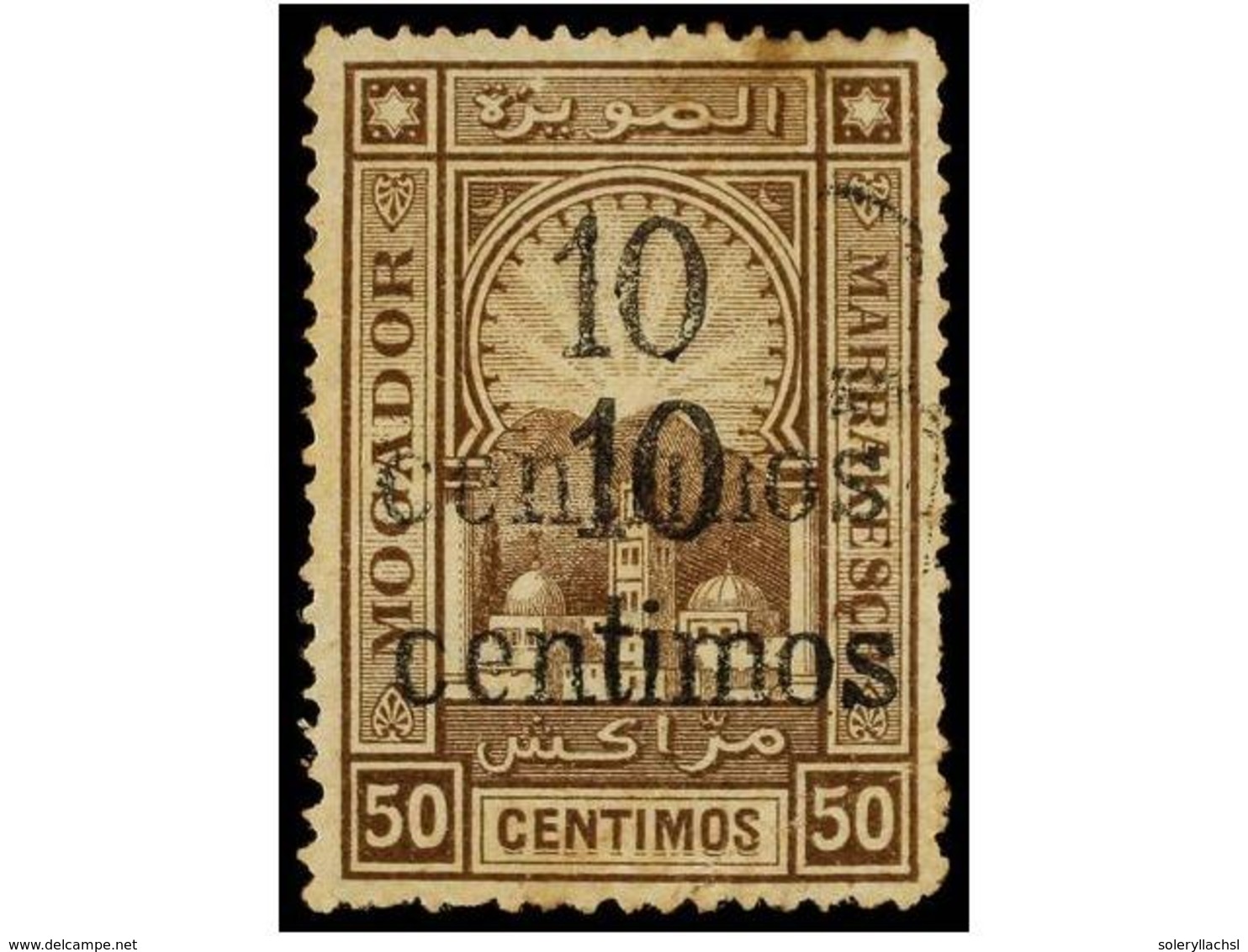 * MARRUECOS: CORREO LOCAL. Yv.90. 10 Cts. S. 50 Cts. Castaño HABILITACIÓN DOBLE. Goma Tonalizada. RARO. - Altri & Non Classificati