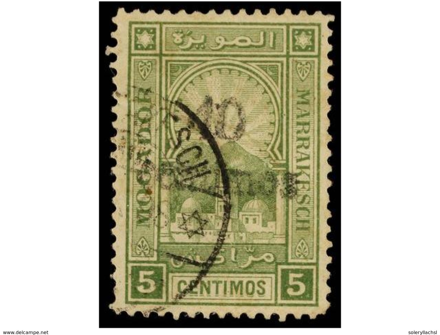 ° MARRUECOS: CORREO LOCAL. Yv.91A. 10 Cents. S. 5 Cts. Verde Oliva, Mat. Fechador De MARRAKECH. MUY RARO. Cat. 900€. - Altri & Non Classificati