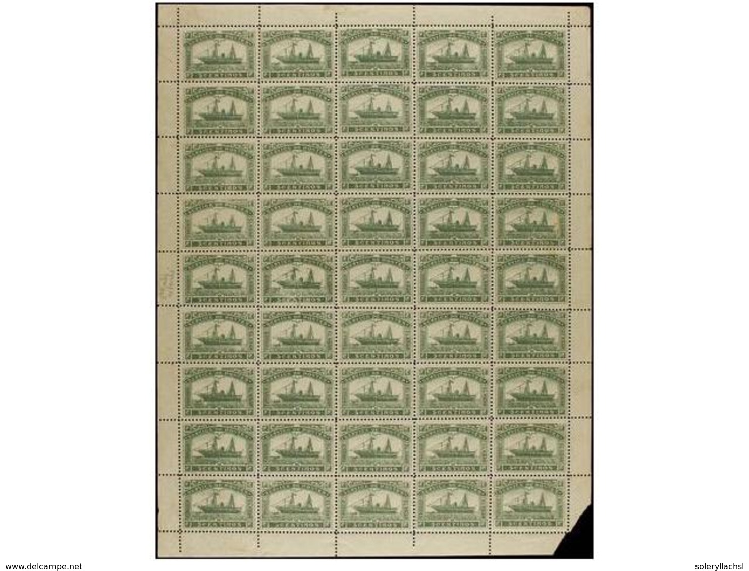 ** MARRUECOS: CORREO LOCAL. Yv.113 (45). 1898. TANGER A EL KSAR. 5 Cents. Verde. Hoja Completa De 45 Sellos. RARA. Cat.  - Altri & Non Classificati