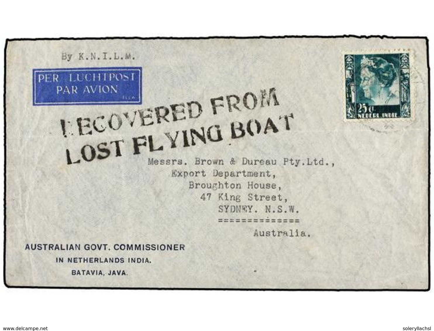 INDIA HOLANDESA. 1940. BATAVIA To AUSTRALIA. Envelope Crashed Into The Sea Near The Airport Of The Island Of Bali. RECOV - Sonstige & Ohne Zuordnung