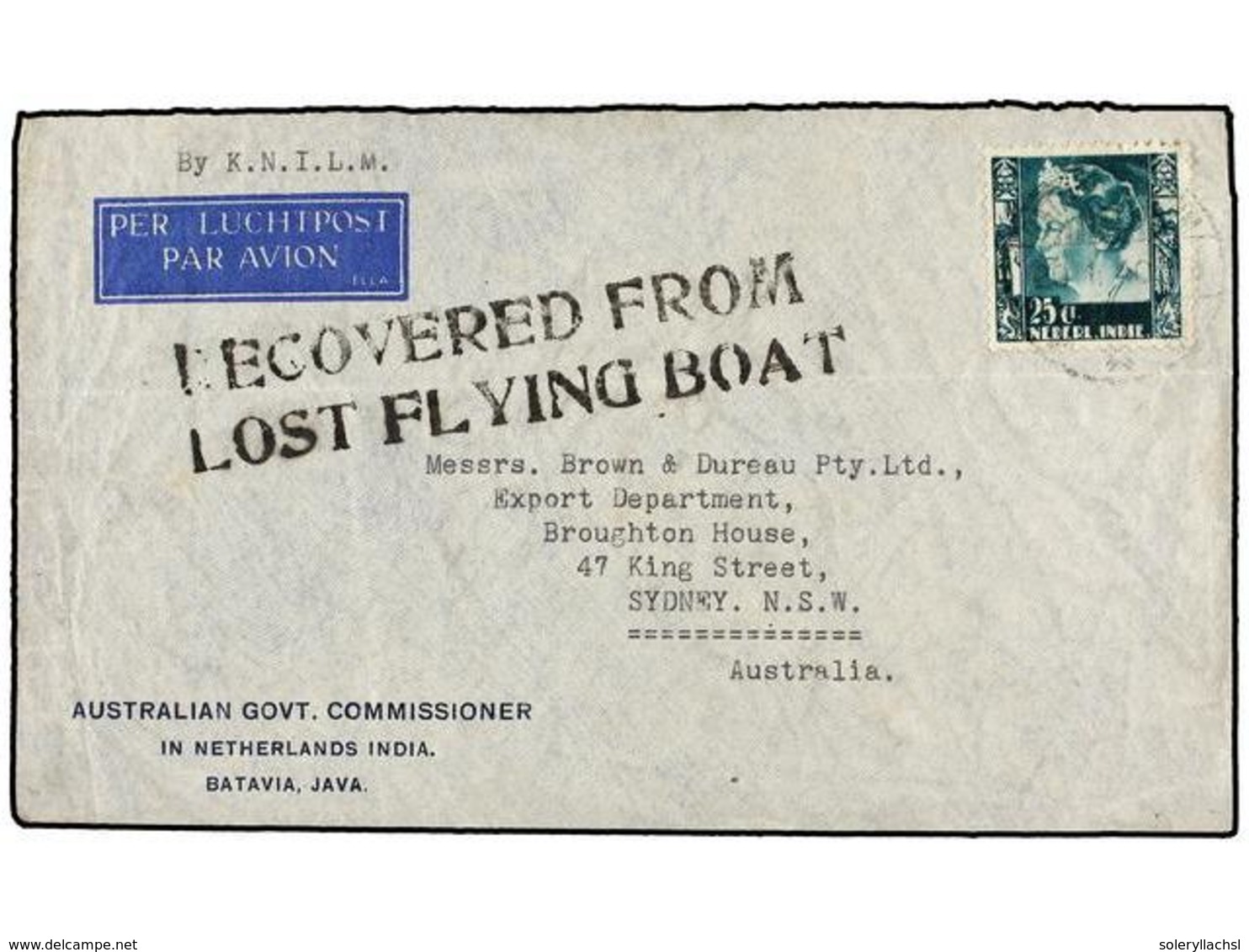 INDIA HOLANDESA. 1940. BATAVIA To AUSTRALIA. Envelope Crashed Into The Sea Near The Airport Of The Island Of Bali. RECOV - Altri & Non Classificati