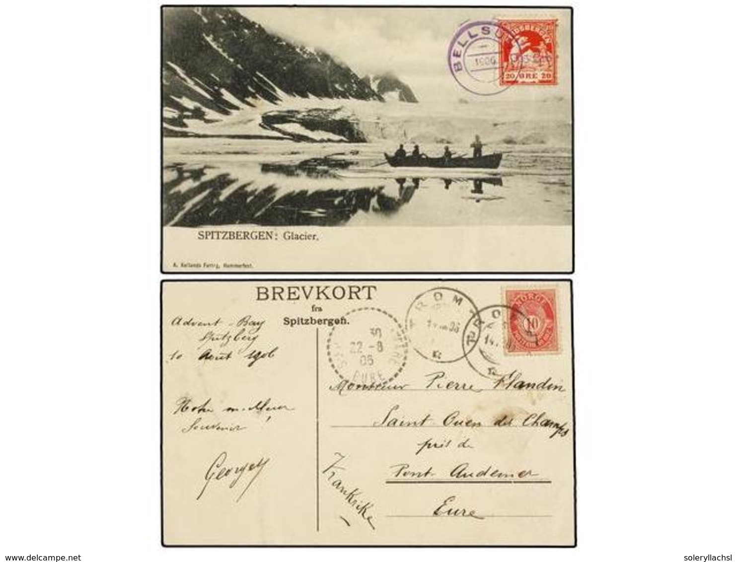 NORUEGA. 1906 (Aug 14). Postcard From Advent Bay To France Franked By Posthorn 10ö. Carmine Tied By Tromso Cds's; Front  - Altri & Non Classificati