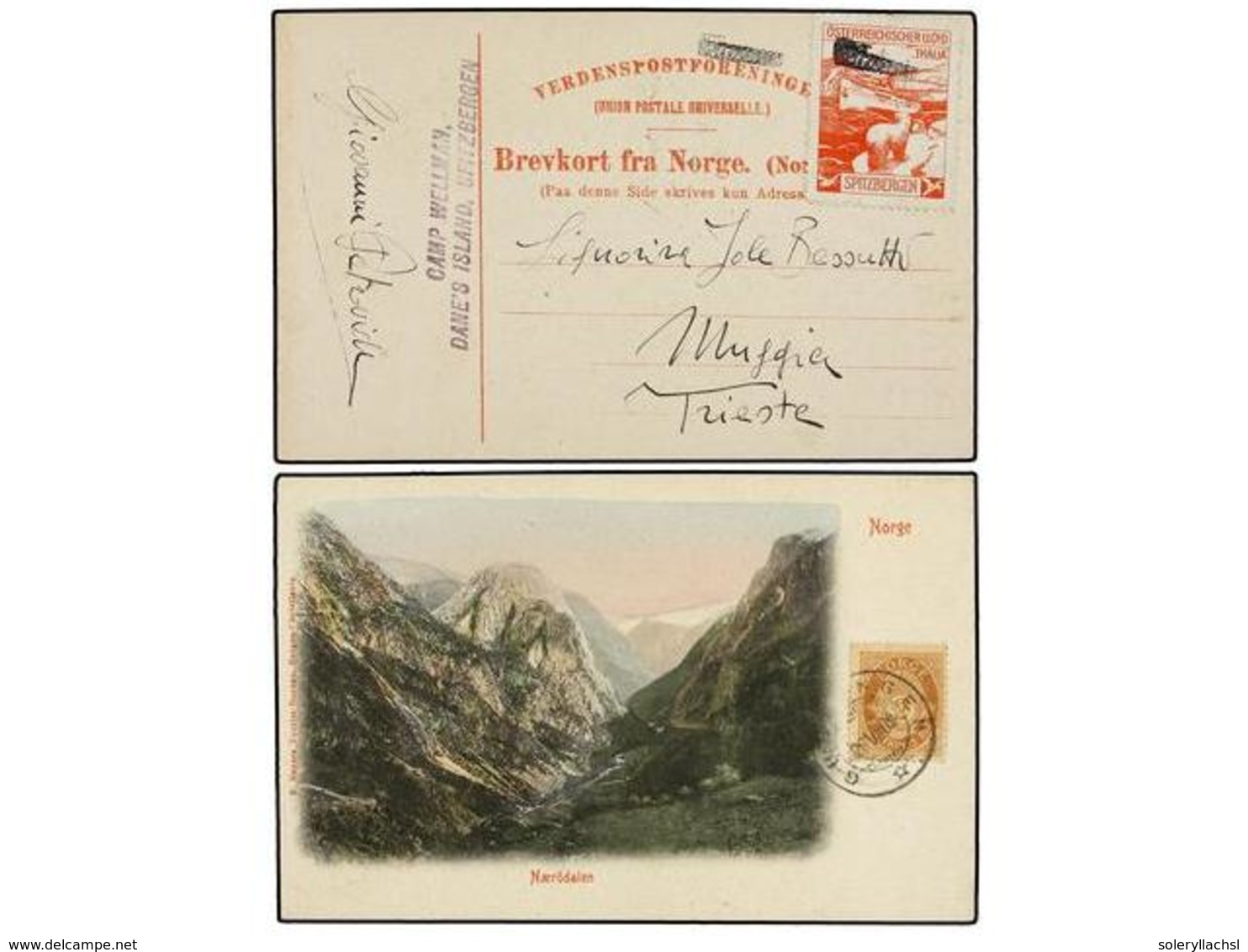 NORUEGA. 1909. Postcard Of NAERODALEN Franked With NORWAY Post Horn 2 ö. Brown Tied GUDDUNGEN Cds, Reverse With Osterrei - Altri & Non Classificati