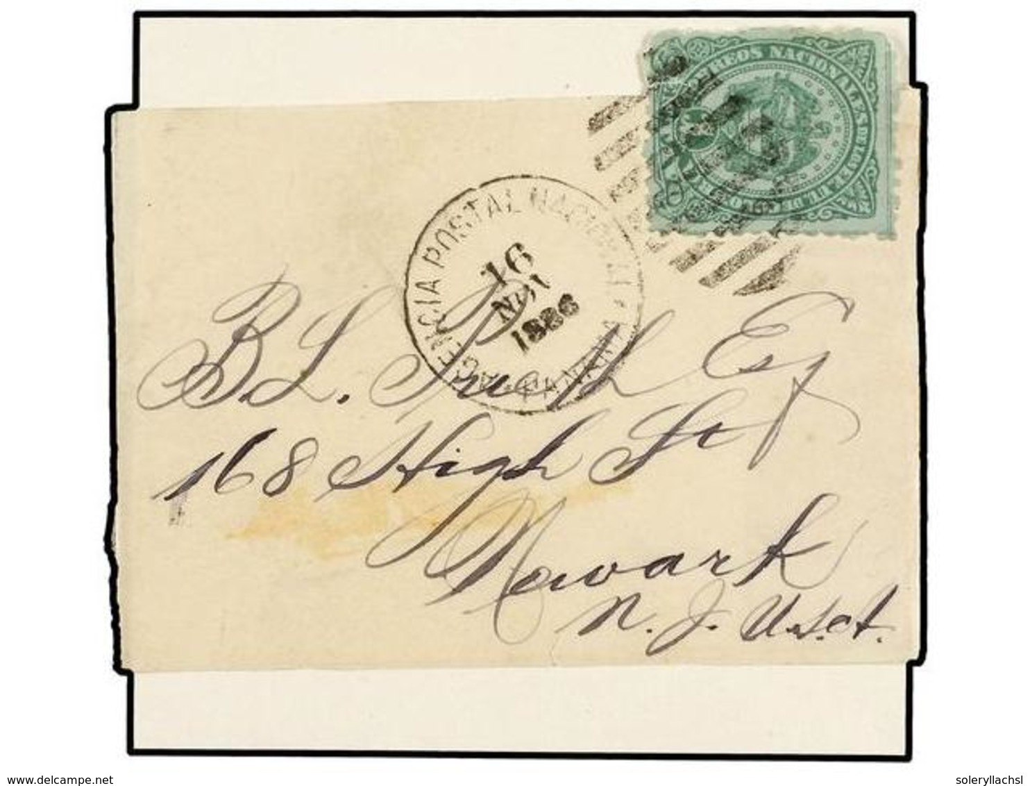 PANAMA. 1886. PANAMÁ A NEW JERSEY (U.S.A.). FAJA DE PRENSA Circulada Con Sello De Colombia De 1 Ctvo. Verde. Mat. ÓVALO  - Sonstige & Ohne Zuordnung