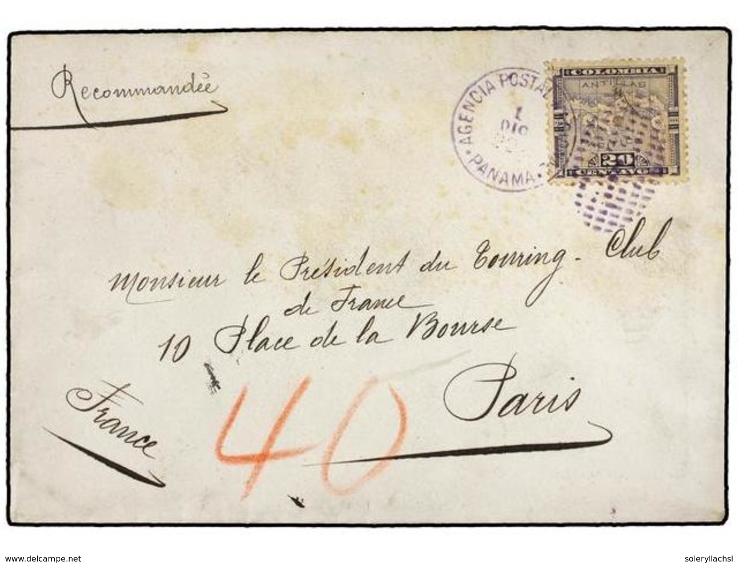 PANAMA. 1902. PANAMA A PARIS. 20 Cts. Azul Gris. Carta Certificada, Al Dorso Tránsito De New York Y Llegada. - Sonstige & Ohne Zuordnung