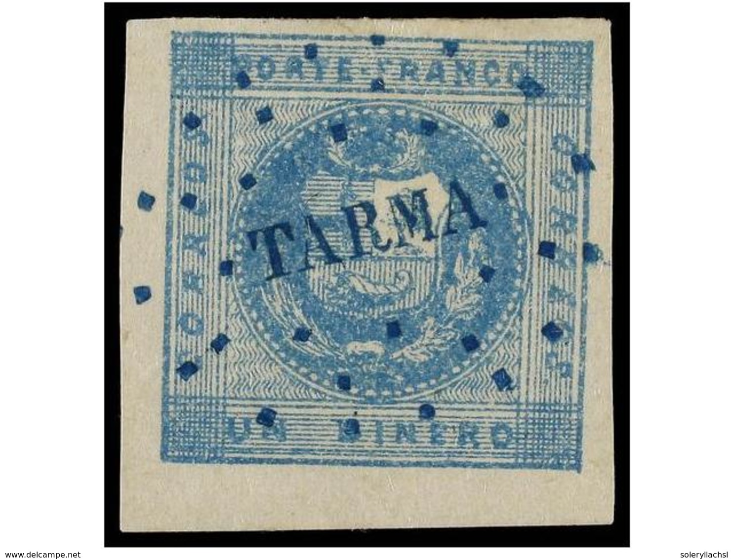 ° PERU. Sc.3. 1858. 1 Dinero Azul, Mat. CÍRCULO DE PUNTOS De TARMA En Azul. PRECIOSO. - Sonstige & Ohne Zuordnung