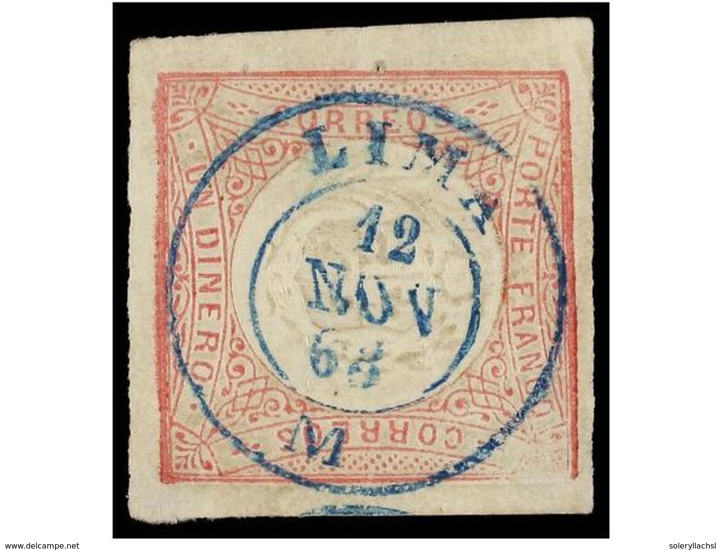 ° PERU. Sa.12. 1862. 1 Dinero Rojo, Mat. Fechador LIMA/M En Azul. PRECIOSO. - Sonstige & Ohne Zuordnung