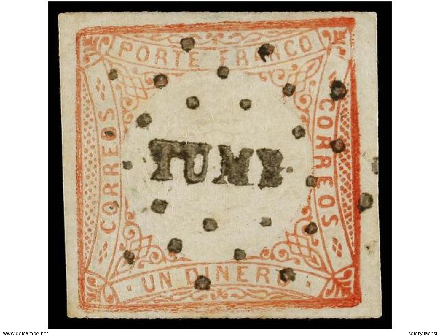 ° PERU. Sc.12. 1862. 1 Dinero Rojo, Mat. CÍRCULO DE PUNTOS De TRUMBES. PRECIOSO Y RARO. (Lamy 30p). - Sonstige & Ohne Zuordnung