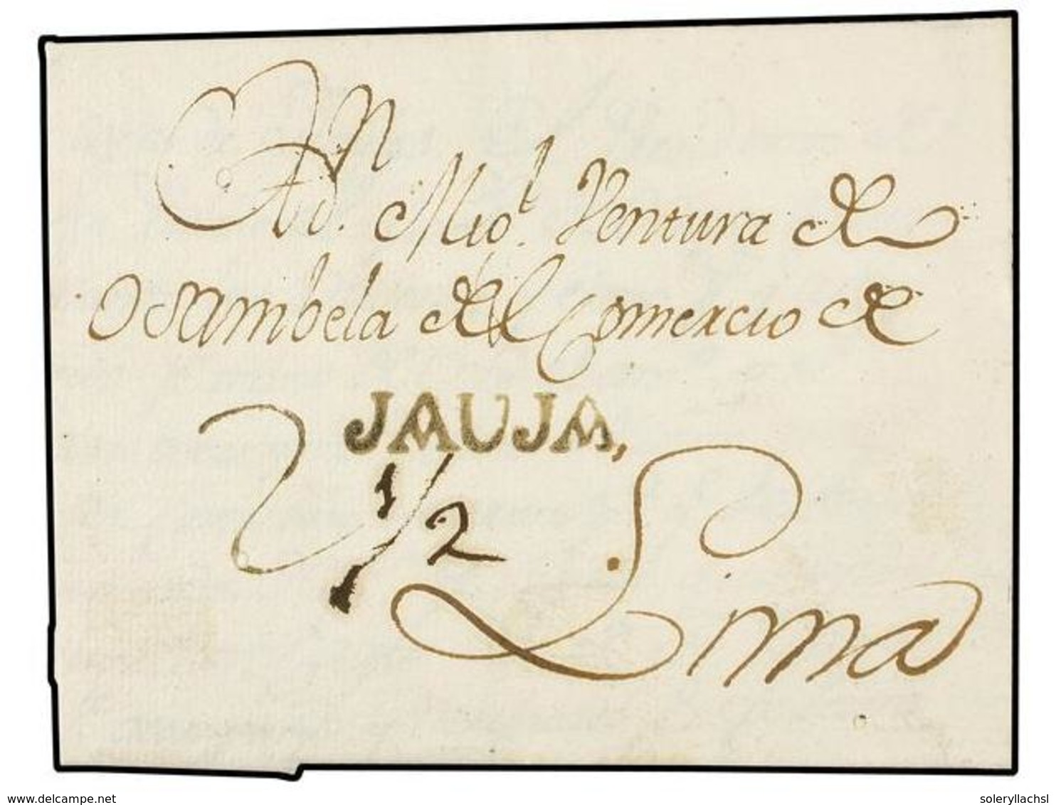 PERU. 1800 (25-Abril). JAUJA A LIMA. Marca Lineal JAUJA En Negro (Col. Nº1). Porte Manuscrito '2 1/2' Reales. Rarísimo Y - Sonstige & Ohne Zuordnung