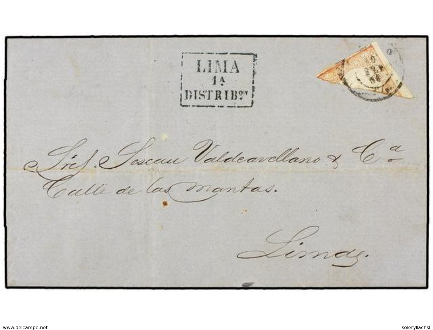 PERU. Sc.12c. 1866. CALLAO A LIMA. 1 Dinero Rosa Bisectado (parte Inferior Izquierda Del Sello), Mat. Fechador De CALLAO - Sonstige & Ohne Zuordnung