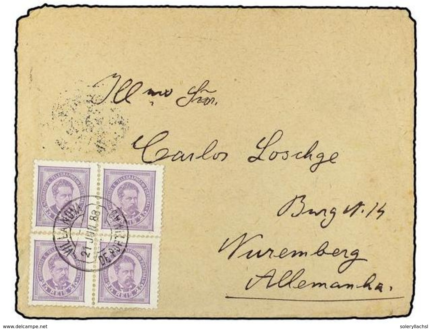 PORTUGAL. Af.63(4). 1888. VILONOVA DE PORTIMAO A ALEMANIA. 25 Reis Violeta. Precioso Franqueo. - Altri & Non Classificati