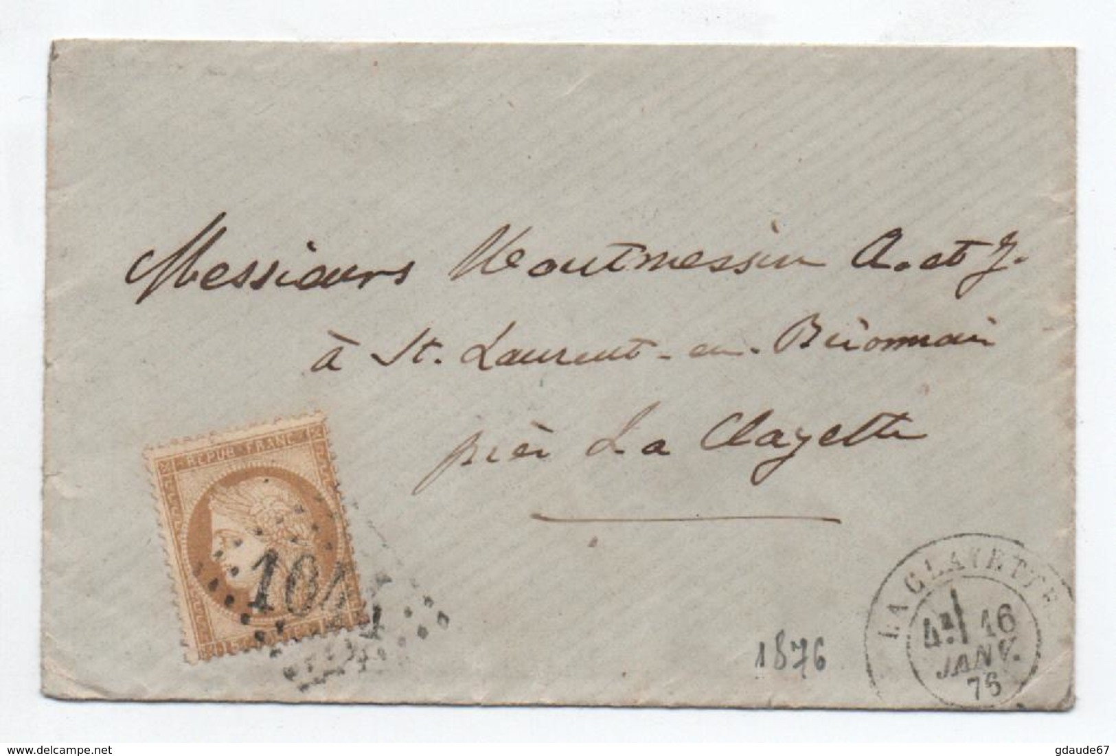 1876 - ENVELOPPE LOCALE De LA CLAYETTE (SAONE ET LOIRE) & GC 1044 - 1849-1876: Période Classique