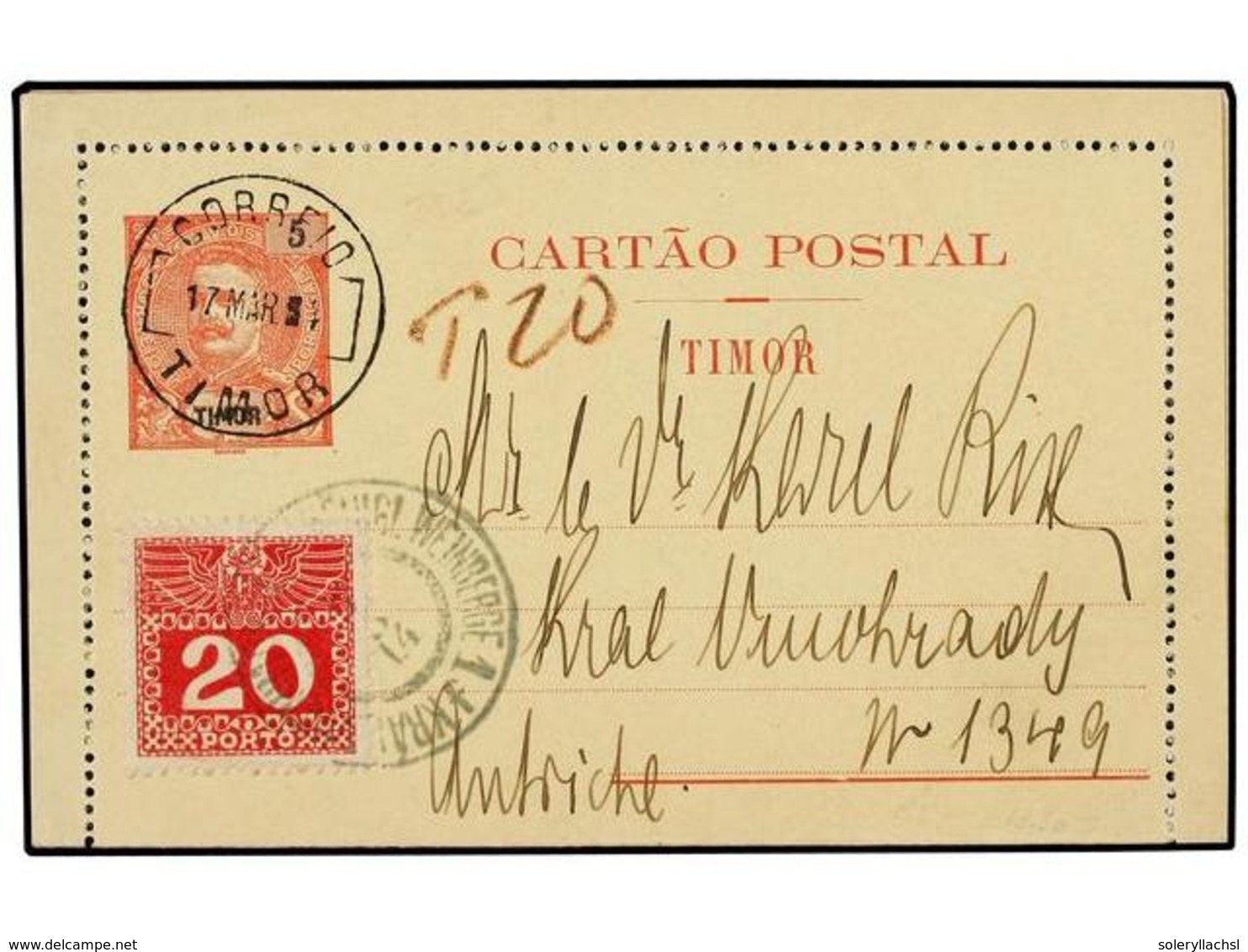 TIMOR. 1914 (March 17). 5a Rose On Yellow Postal Stationery Card Used To Austria Cancelled By Timor Cds, Taxed On Arriva - Altri & Non Classificati