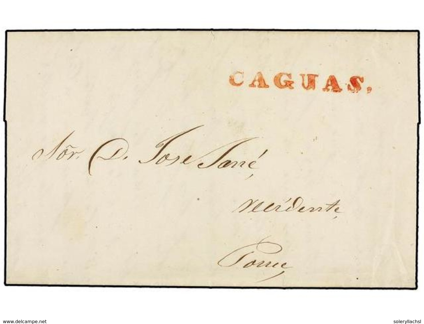 PUERTO RICO. 1844. CAGUAS A PONCE. Carta Completa Con Texto, Marca CAGUAS En Rojo. MAGNÍFICA. - Altri & Non Classificati