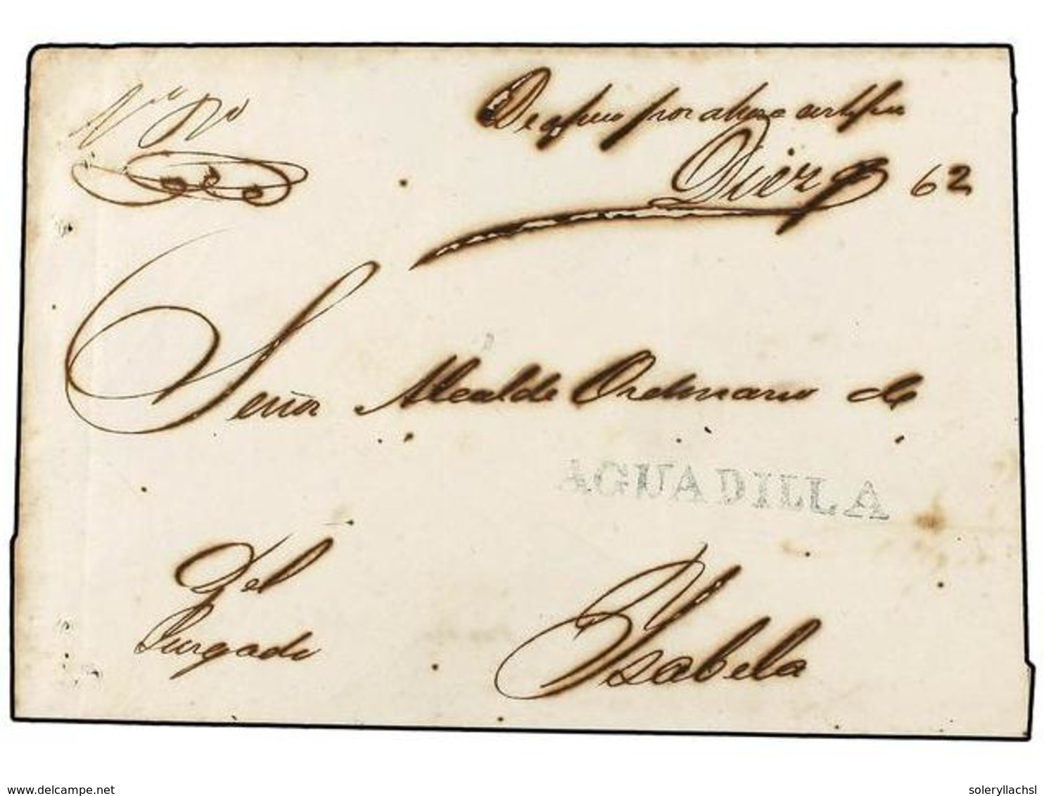 PUERTO RICO. 1862. Sobre Circulado Desde AGUADILLA A ISABELA. Marca AGUADILLA En Azul. - Altri & Non Classificati