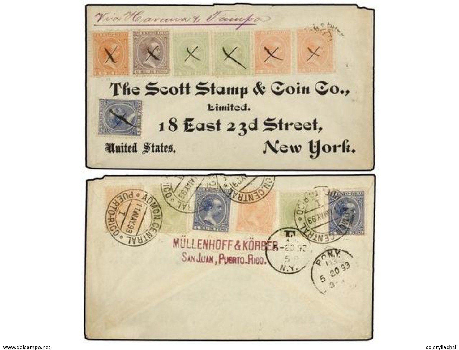 PUERTO RICO. Ed.88, 89 (3), 90 (4), 91 (4), 94. 1893. SAN JUAN  A NEW YORK. Espectacular Franqueo En Anverso Y Reverso. - Sonstige & Ohne Zuordnung