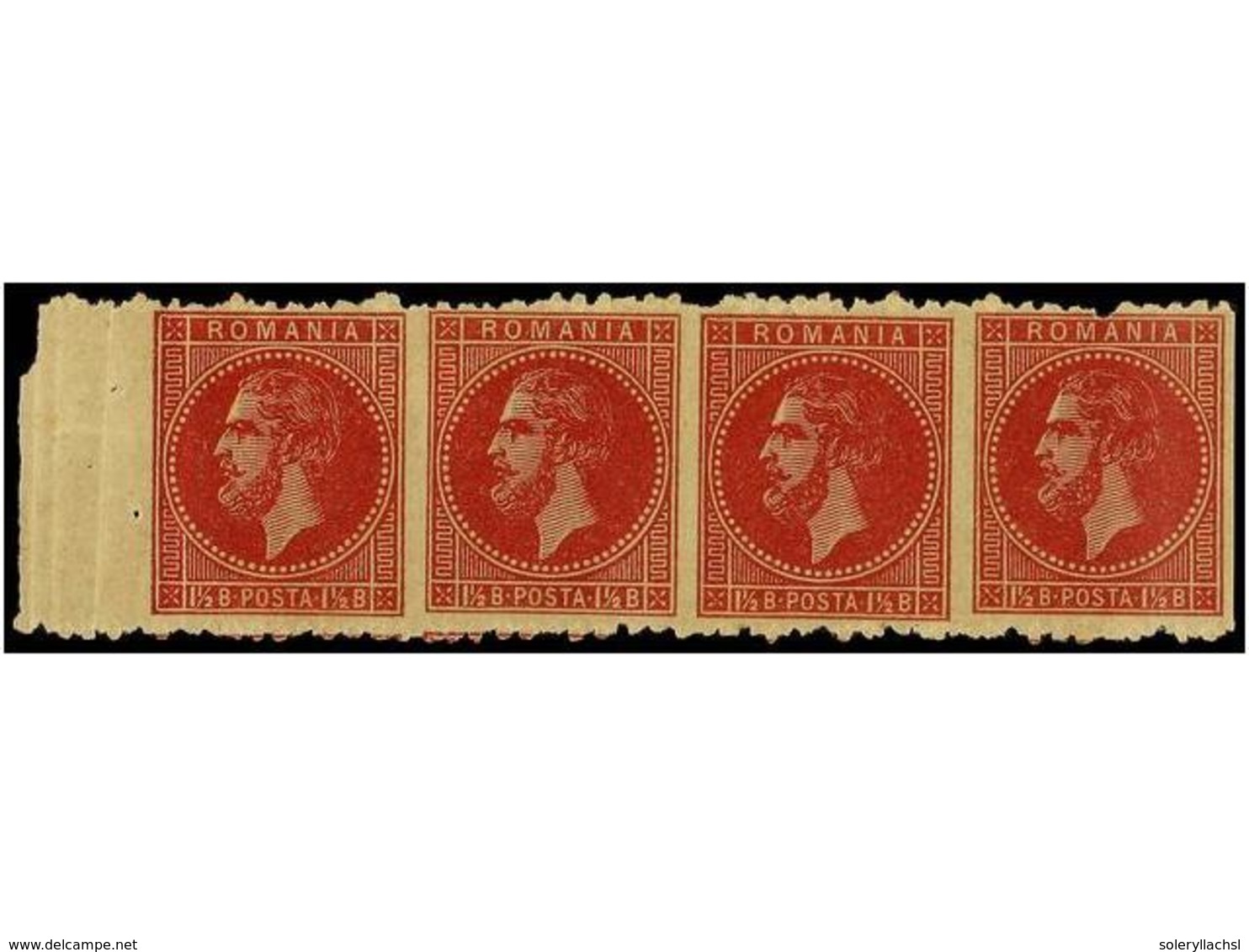 RUMANIA. Mi.43 (4). 1876. 1 1/2 Bani Rose. ESSAY.  Strip Of Four, IMPERFORATED VERTICALLY. - Sonstige & Ohne Zuordnung