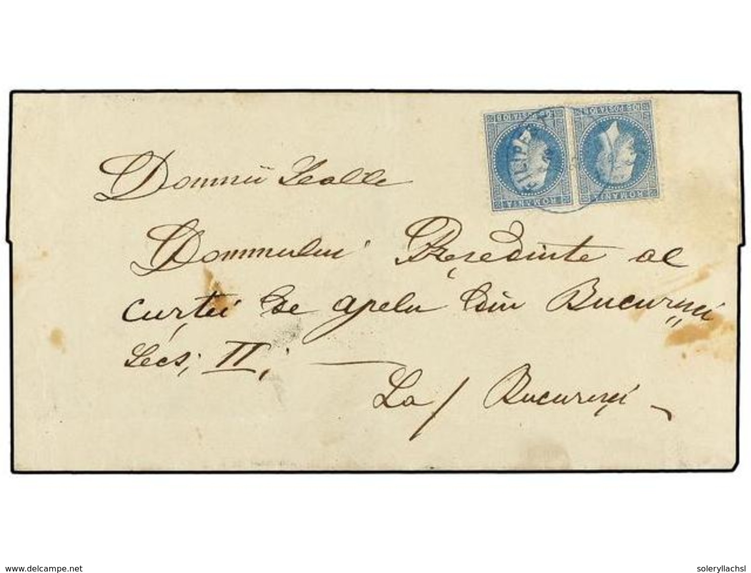 RUMANIA. Mi.39 (2). 1873. FILIPESTI To BUCAREST. 10 Bani Pair Tied By Blue FILIPESTI/* Cds. Fine. - Otros & Sin Clasificación