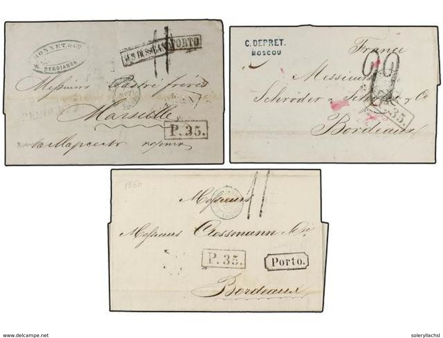 RUSIA. 1859-61. RUSSIA To FRANCE. Three Covers With Various Marks And P.35 Exchange Marks (Van Der Linden 2091). - Andere & Zonder Classificatie
