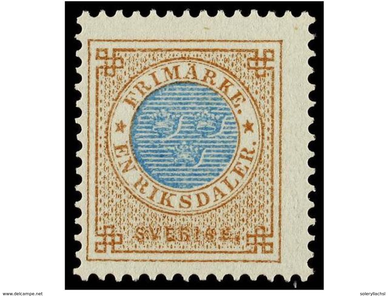 ** SUECIA. Fa.37. 1877. 1 Riksdaler Brown And Blue. Postfrich.  (Fa. 36.000 Kr.). Cert. H. OBERMULLER. - Sonstige & Ohne Zuordnung