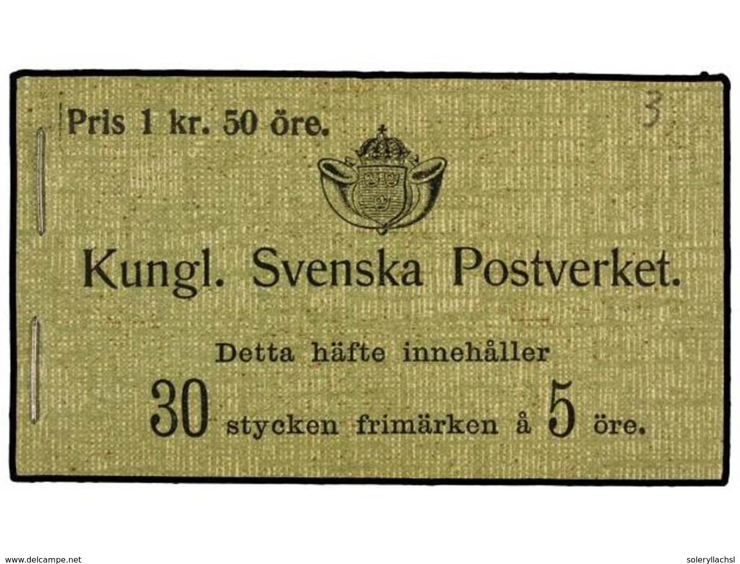 SUECIA. Fa.H-3. 1913. CARNET De 1 Kr. 50 Ore, 30 X 5 Ore. (Fa. 4.500 Kr.). - Sonstige & Ohne Zuordnung