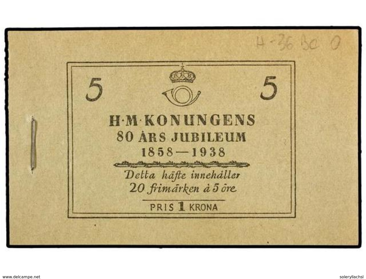 SUECIA. Fa.H-36BCO. 1938. CARNET De 1 Kr., 20 X 5 Ore. (Fa. 4.000 Kr.). - Other & Unclassified