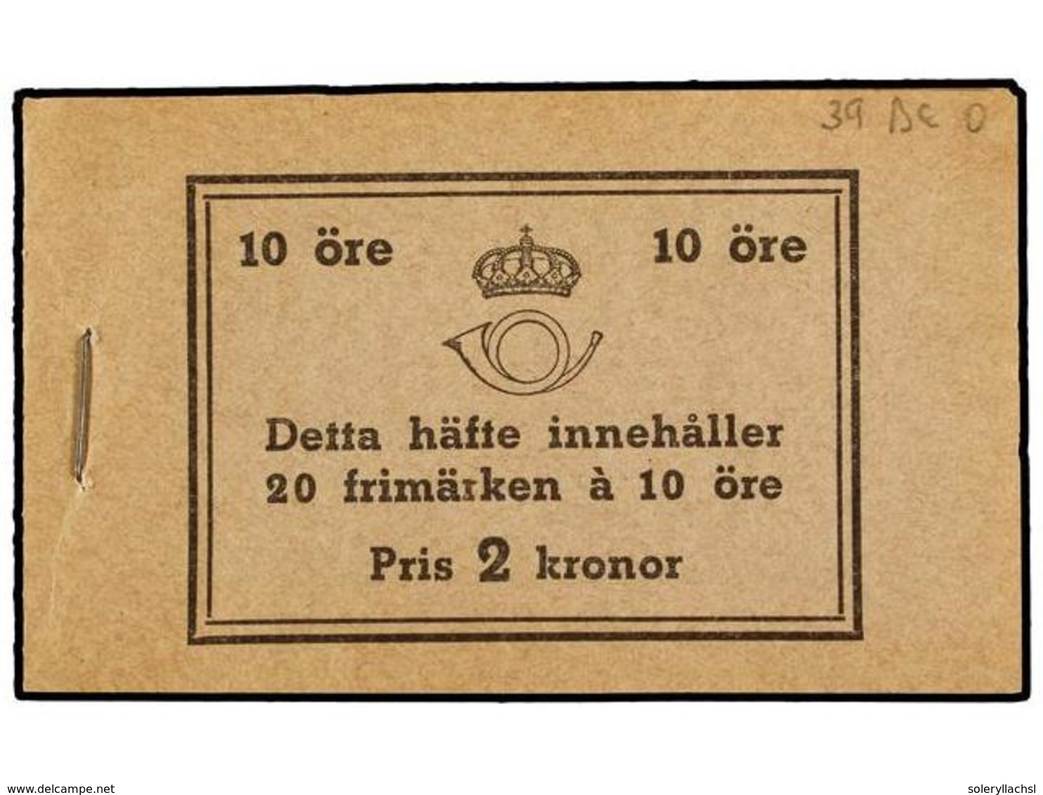 SUECIA. Fa.H-38BCO. 1939. CARNET De 2 Kr., 10 X 10 Ore. (Fa. 10.500 Kr.). - Sonstige & Ohne Zuordnung