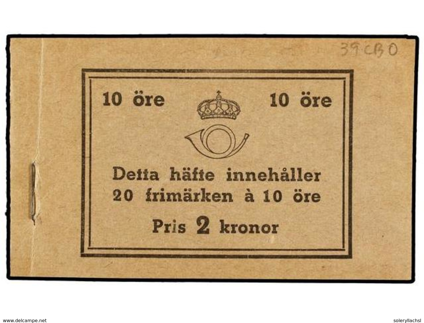 SUECIA. Fa.H-39CBO. 1939. CARNET De 2 Kr., 10 X 10 Ore. (Fa. 10.500 Kr.). - Sonstige & Ohne Zuordnung