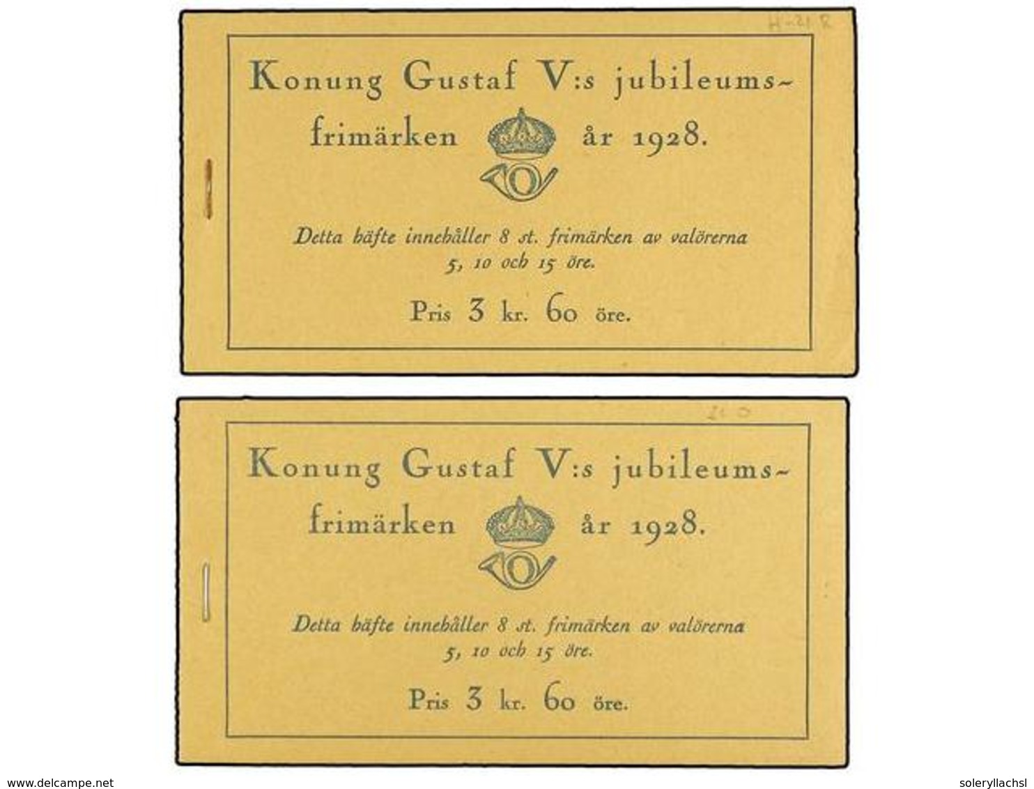 SUECIA. Fa.H-210 Y H-21R. 1928. DOS CARNETS De 3 Kr. 60 Ore, 8 X 5 Ore, 8 X 10 Ore Y 8 X 15 Ore. (Fa. 5.000 Kr.). - Sonstige & Ohne Zuordnung