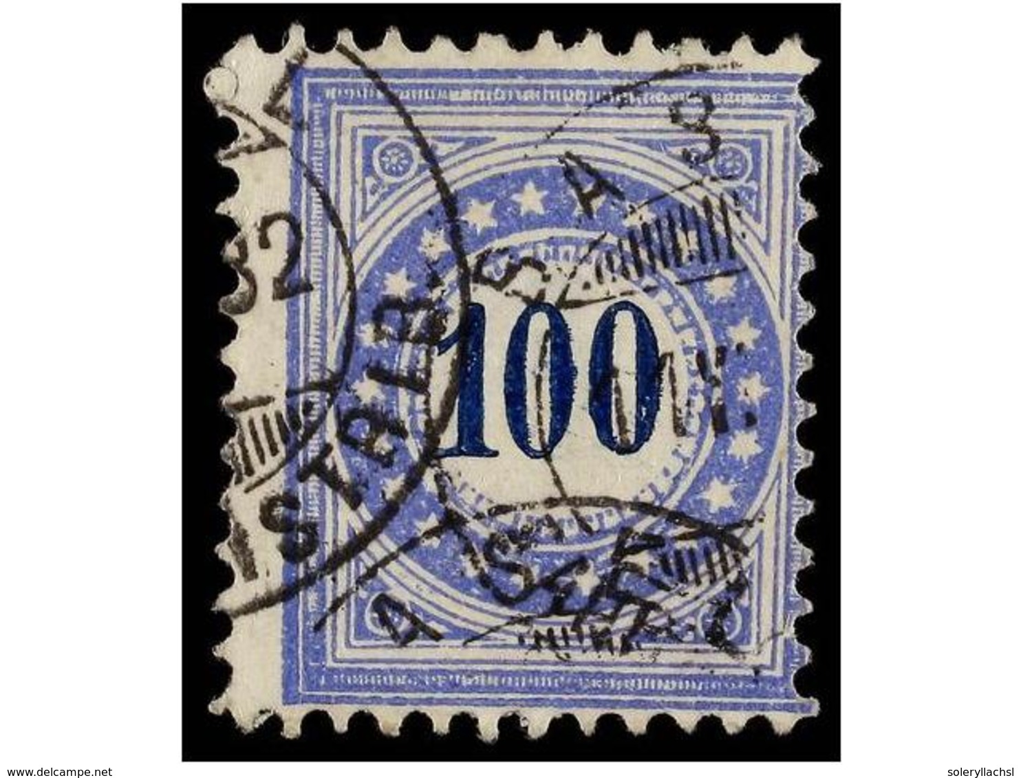 ° SUIZA. Zu.8IIk. 1881. 100 Cts. Blue, Tied BASEL FAHRP DISTRIB.  A Rare Stamp. Cert. P. GUINAND. Zumstein.1.400€. - Altri & Non Classificati