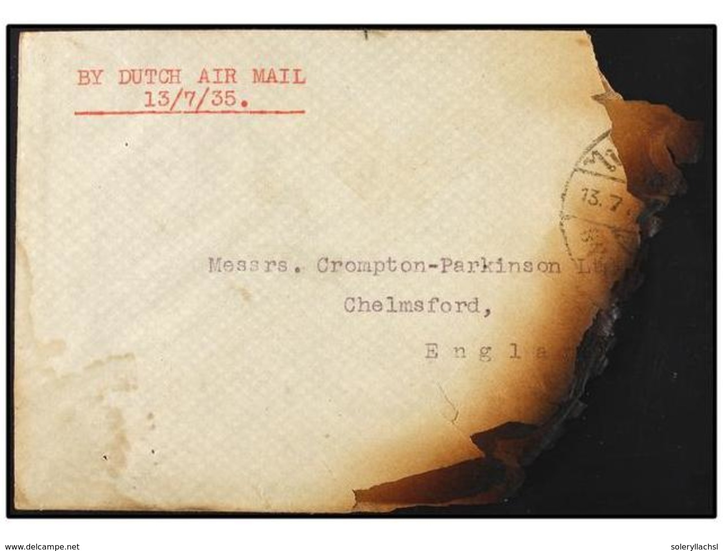 SIAM. 1935. BANGKOK To ENGLAND. CRASH MAIL. Cover Demaged By Fire Crashed When Taking Off Bushire (Iran). - Sonstige & Ohne Zuordnung