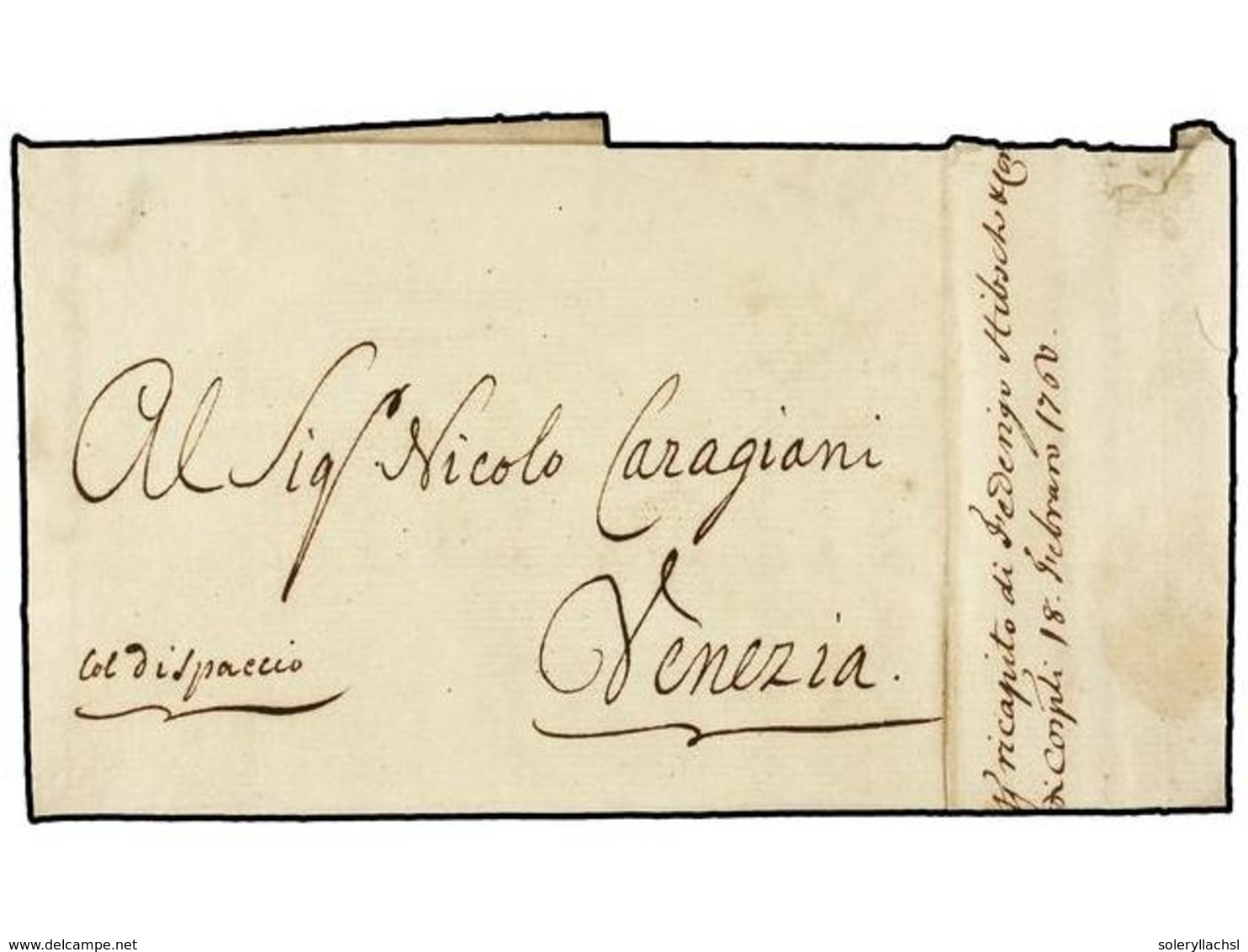 TURQUIA. 1760 (Nov. 6). SMYRNA To VENEZIA. Entire Letter Endorsed 'Col Dispaccio' And Sent Via CONSTANTINOPOLI. Manuscri - Sonstige & Ohne Zuordnung